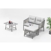 Resim Icon Dinlenme Seti Bahçe ve Balkon Mobilyası Takımı (2'li+Sehpa+puf) Gri 