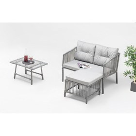 Resim Icon Dinlenme Seti Bahçe ve Balkon Mobilyası Takımı (2'li+Sehpa+puf) Gri 
