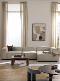 Resim Mobilya Stant Most Mollis Plus 3 Modül Sağ Köşe Koltuk Fitilli Kırık Beyaz Kadife Yumuşak Sünger(Evinize Teslim) 