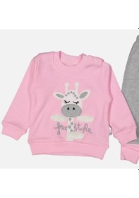 Resim 3-9 Ay Kız Bebek Alt&üst Takımı Zürafa Nakışlı Pembe Pembe 