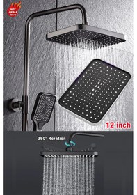 Resim Siyah Lüx Yeni Nesil Robot Yağmurlama Tepe Banyo Duş Seti Hortum Başlık Sürgülü Set Siyah 