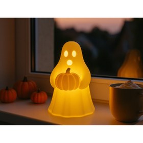 Resim Atsutech Balkabağı Tutan Sevimli Hayalet Masa Lambası - 3D Baskı Dekoratif Gece Lambası (Pilli Mum Hediyeli) 