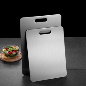 Resim 1 Adet Premium Paslanmaz Çelik İki Taraflı Mutfak Kesme Tahtası - Kaymaz, Temizlemesi Kolay, Sebzeler, Meyveler ve Etler İçin Dayanıklı Yüzey - Çağdaş Mutfaklar için Modern Tasarım 