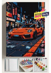 Resim Sayılarla Boyama Seti Numaralı Tuval Fırça Boya Dahil Kasnaklı Set 50x70 Cm - Japon Araba 