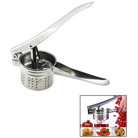 Resim Manuel Kollu - Çelik Metal Patates Ezici - Meyve Sıkıcı Pres Ahşap - Pudra 