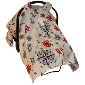 Resim Denizci Temalı Bebek Puset Örtüsü Çapa & Dümen Desenli Çıt Çıtlı Puset Örtüsü Açık Mavi 