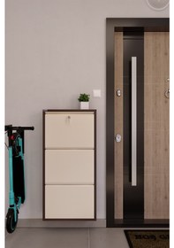 Resim Ceha Kilitli 3'lü Metal Ayakkabılık - Kahverengi/krem K.AYK-3 /AB8317-AB1013/KL 