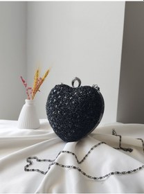 Resim Vivazzaluxe Kalp Model Kristal Taşlı Küçük Boy Düğün Nişan Kadın Abiye Çanta Siyah 