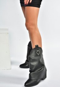 Resim Fox Shoes V973601009 Siyah Kalın Topuklu Western Kovboy Kadın Bot 