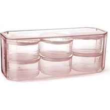 Resim Karokstore 7 Parça Kristal Plastik Kahvaltılık Kuruyemişlik Saklama Kabı Set, 28 x 10 x 11 cm Saklama Kutusu, 6 Adet Vakum Kapaklı Kap, Pembe 