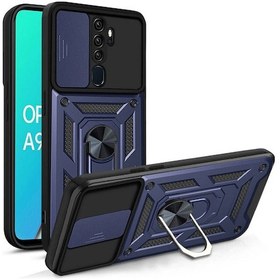 Resim Oppo A9 2020 Uyumlu Kılıf Kamera Koruma Sürgülü Antishock Magnetic Yüzüklü Standlı Kapak 