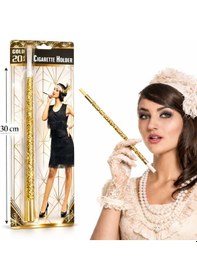 Resim 30 Cm Altın Gold Payetli Sigara Tutacağı 1920 Ler Gatsby Csmtex - 52 Parti Aksesuarı 