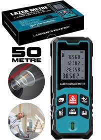 Resim Assur Profesyonel Lazer Terazili Dijital Mesafe Ölçer 50 Metre Ölçüm Cihazı Mavi Lazer Metre 