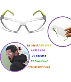 Resim Bisiklet Gözlüğü Motorcu Rüzgar Koruyucu Ayarlanabilir Yeşil Saplı Uv Koruyuculu Şeffaf Gözlük 