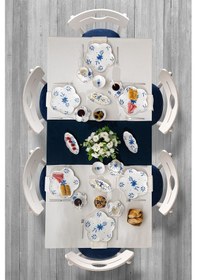 Resim Emsan İntense Blue Porselen 32 Parça 6 Kişilik Kahvaltı / Servis Beyaz 