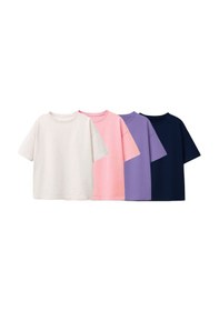 Resim Zuzunga Besic 4'lü Kız Çocuk T-shirt Beyaz - Pembe - Mor - Lacivert Çok Renkli 