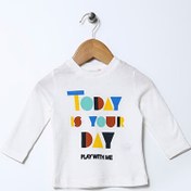 Resim Mammaramma Ekru Erkek Bebek Bisiklet Yaka Uzun Kollu Baskılı T-Shirt 22FWB-25 