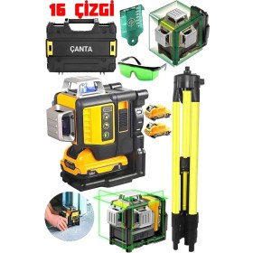 Resim Çift Batarya 16 Çizgi Yeşil Işıklı 360° Lazer Metre Terazi Yüksek Teknoloji Hizalama 