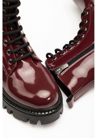 Resim 868-356 Bordo Rugan Bağcıklı Fermuarlı Günlük Kadın Bot Beyaz 