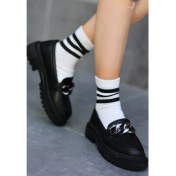 Resim Pabucmarketi Siyah Suni Deri Kadın Oxford Ayakkabı 