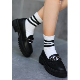 Resim Pabucmarketi Siyah Suni Deri Kadın Oxford Ayakkabı 