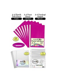 Resim Telli Dosya Plastik A4 10 Lu Poşet Dosya 50 Li A4 Fotokopi Kağıdı 100 Adet 1 Paket Ekonomik Kaliteli Şeffaf Kapak Dosya Pembe 