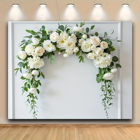 Resim 1 adet Zarif Beyaz Gül ve Yeşil Sarmaşık Polyester Yay - Düğün Bayrakları, Kapı Dekoru ve Tüm Durumlar İçin Mükemmel, Lush Yeşil Yapraklı ve Krem Gül ile Çok Amaçlı Çiçekli Garland, Ön Kapılar İçin Yaylar 