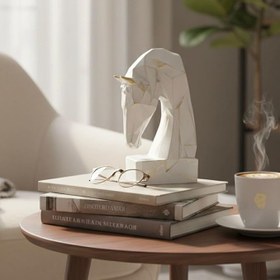 Resim Dekoratif Kitap Tutucu Kübit At Figürlü Biblo Beyaz Gold Eskitme 