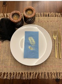 Resim Gold Yaldızlı Mavi Palmiye Peçete 16 Adet 