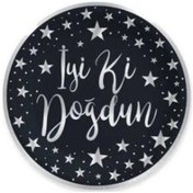 Resim Tabak Iyiki Doğdun Varaklı Gümüş Siyah 6 Adet 