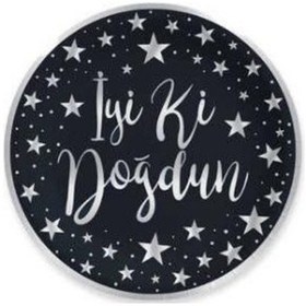 Resim Tabak Iyiki Doğdun Varaklı Gümüş Siyah 6 Adet 