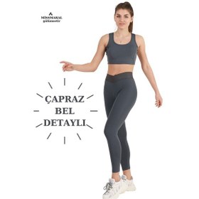Resim Missmaral Kadın Yüksek Bel Antrasit Bilek Boy Tayt Özel Üretim Çapraz Kemer Cross Waist 1011 Antrasit 