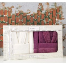 Resim Özdilek Branch Aile Bornoz Seti Krem-mürdüm Mürdüm 