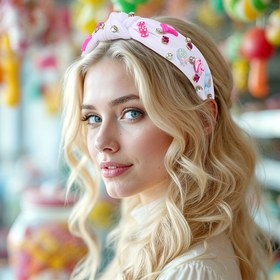 Resim Kadınlar için 1 adet Tatlı Şeker Taşlı Saç Bandı - Oyunbaz Şeker Tasarımlı Işıltılı Çok Renkli Geniş Saç Bandı, Doğum Günü Partileri ve Bayram Kutlamaları İçin Mükemmel 