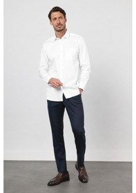 Resim İmza Sert Yaka Uzun Kol Cepli Saten Comfort Fit %100 Pamuk Gömlek 1004260423 Beyaz 