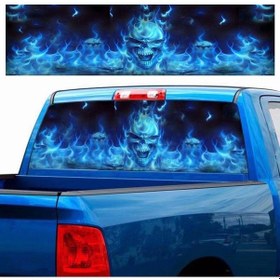 Resim D-738 Yanan Kafatası Araba Arka Cam Sticker Renkli Grafik Etiket, 135x36cm 