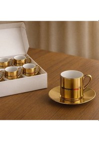 Resim Firmalara Özel Logolu Porselen Metalik Altın Kahve Fincanı 6lı Set, Promosyon Fincan, Logolu Kurumsal Hediye Kobitmeyencom36510 Bk Gift Renkli 