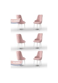 Resim Canisa Trex Serisi 1.sınıf Babyface Kumaş Beyaz Metal Ayak 6 Adet Pembe Sandalye Sandalye Pembe Ayakları Beyaz 