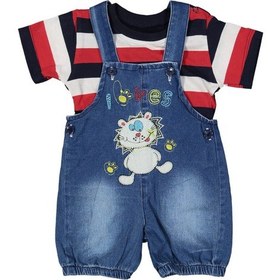 Resim Kedi Nakışlı Jeans Bahçivan Tulum Karışık Renkli Çok Renkli 