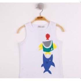 Resim Toontoy Kids Erkek Çocuk Cepli Balık Baskılı Atlet Beyaz 