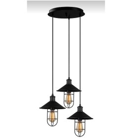 Resim Dylight Retro Metal Siyah Kafesli 3 Lü Dekoratif Sarkıt Avize 