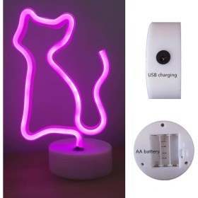 Resim Öztoptan Pembe Kedi Neon LED Işıklı Masa Lambası 