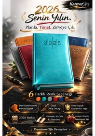 Resim Turkuaz Premium Deri Görünümlü Ajanda 14x20 Cm 7 Renk Seçenekli Sert Kapak Yönetici Planlayıcı Turkuaz 