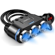 Resim Topnotch 150w 3 Çıkışlı Araç Çakmak Oku Adaptörü Usb Led Voltmetreli Wired Black 