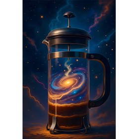 Resim Evreni Demleyen Kozmik French Press ve Sarmal Galaksi Kahvesi Konsept Sanatı Kanvas Tablo - Standart Kanvas Tablo / 60x90 cm 
