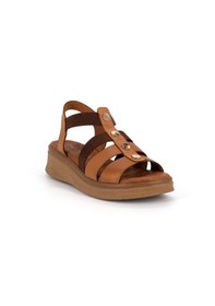 Resim Mammamia D26ys-2820 Taba Renk Hakiki Deri Lastikli Kısa Dolgu Topuklu 5cm Kadın Sandalet 