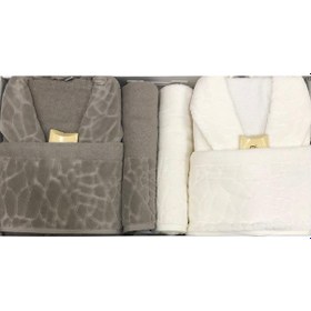 Resim Durul Antik Kısmi Kadife Pamuklu 8 Parça Aile Bornoz Seti Haki 