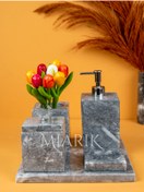 Resim MIARIK DESIGN & DEKORASYON Dekoratif Mermer Düz Kare 5 Li Banyo Seti Takımı 