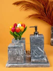 Resim MIARIK DESIGN & DEKORASYON Dekoratif Mermer Düz Kare 5 Li Banyo Seti Takımı 
