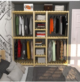 Resim Grande Quatro - Açık Ahşap El Yapımı Elbise Dolabı 